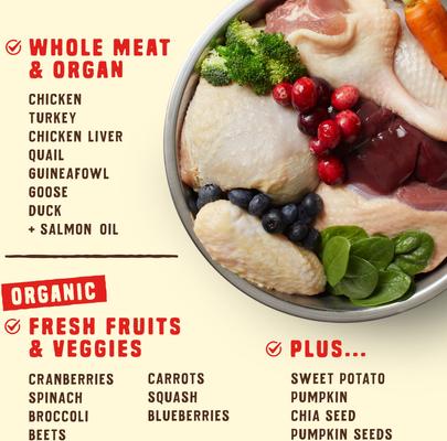 Show full view: Stella & Chewy's Wild Red Raw Blend Kibble Prairie Recipe Dry Food + Wild Red Chicken & Lamb Stew Wet Dog Food slide 5 of 9