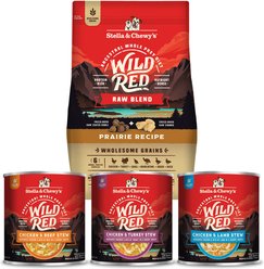 Stella & Chewy's Wild Red Raw Blend Kibble Wholesome Grains Prairie Recipe Dry Food + Wild Red Variety Pack Wet Dog Food