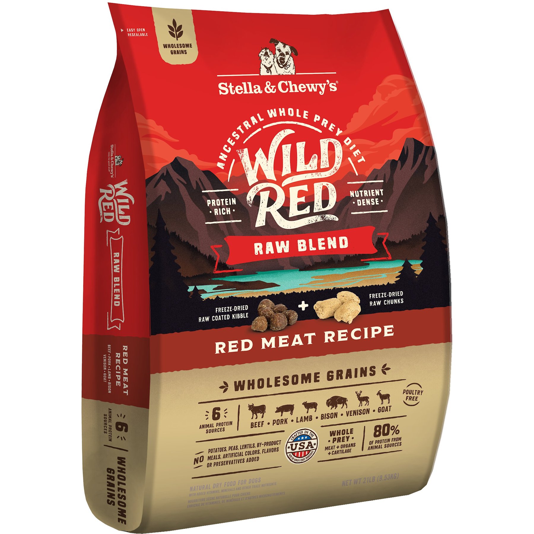 Stella & Chewy's Wild Red Raw Blend Kibble Wholesome Grains Red Meat Recipe Dry Dog Food, 42-lb bundle