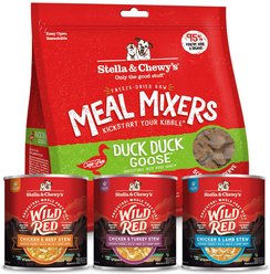 Stella & Chewy's Wild Red Variety Pack Wet Food + Duck Duck Goose Meal Mixers Freeze-Dried Dog Food Topper 