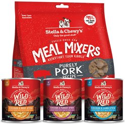 Stella & Chewy's Wild Red Variety Pack Wet Food + Meal Mixers Purely Pork Freeze-Dried Dog Food Topper 