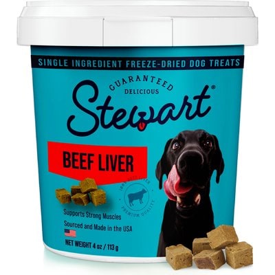 Stewart Stewart Beef Liver Single Ingredient Freeze-Dried Raw Dog Treats, 4-oz tub