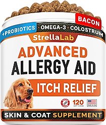 StrellaLab Advanced Allergy Relief & Anti Itch Relief with Omega 3 Fish Oil & Probiotics Skin & Coat Chew Supplement, 120 count