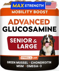 StrellaLab Advanced Joint Support Bacon Flavored Soft Chews for Dogs with Glucosamine, Chondroitin & Omega-3 Fish Oil, 120 count