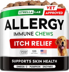 StrellaLab Allergy & Itch Relief Chicken Flavored Soft Chews for Dogs with Omega-3 Fish Oil, 120 count