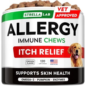 StrellaLab Allergy & Itch Relief Chicken Flavored Soft Chews for Dogs with Omega-3 Fish Oil, 120 count