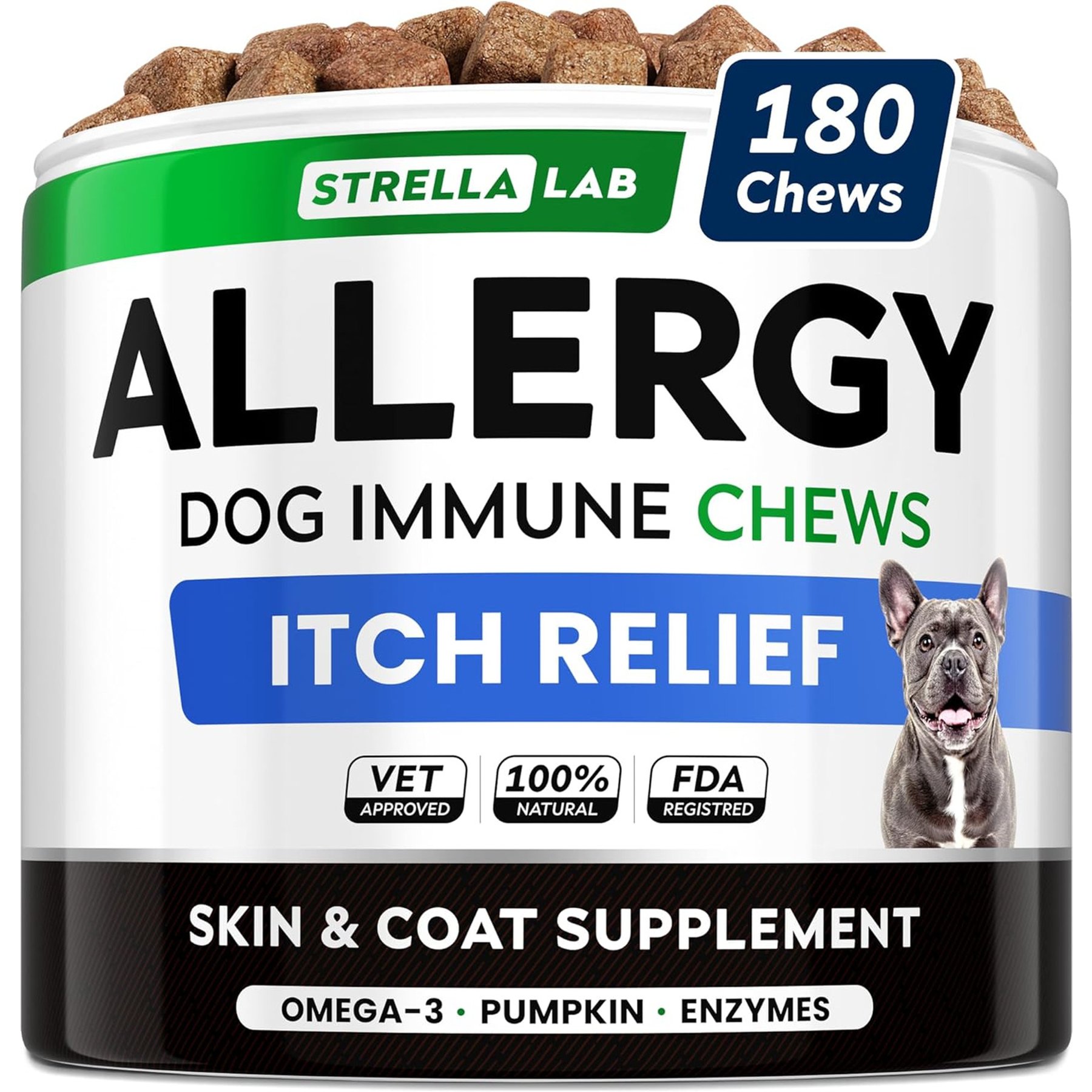 StrellaLab Allergy & Itch Relief Chicken Flavored Soft Chews for Dogs with Omega-3 Fish Oil, 360 count bundle