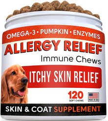 StrellaLab Allergy Relief & Anti Itch Relief with Omega 3 Skin & Coat Fish Oil Chew Supplement for Dogs, 120 count
