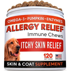 StrellaLab Allergy Relief & Anti Itch Relief with Omega 3 Skin & Coat Fish Oil Chew Supplement for Dogs, 120 count
