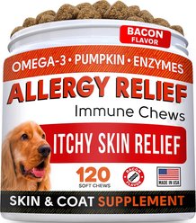 StrellaLab Allergy Relief & Anti Itch Relief with Omega 3 Skin & Coat Fish Oil Chew Supplement for Dogs, 120 count