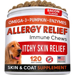 StrellaLab Allergy Relief & Anti Itch Relief with Omega 3 Skin & Coat Fish Oil Chew Supplement for Dogs, 120 count