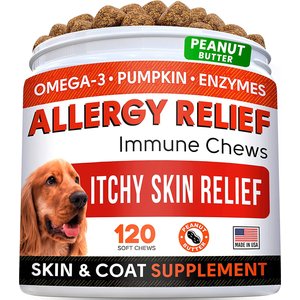 StrellaLab Allergy Relief & Anti Itch Relief with Omega 3 Skin & Coat Fish Oil Chew Supplement for Dogs, 120 count