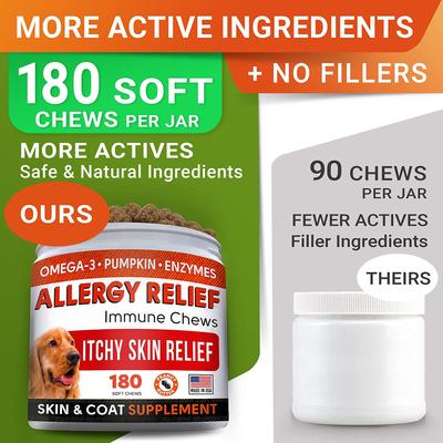 Show full view: StrellaLab Allergy Relief & Anti Itch Relief with Omega 3 Skin & Coat Fish Oil Chew Supplement for Dogs, 180 count slide 5 of 10