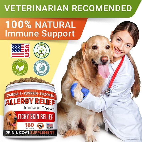 StrellaLab Allergy Relief & Anti Itch Relief with Omega 3 Skin & Coat Fish Oil Chew Supplement for Dogs