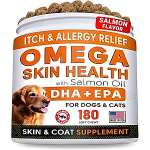 StrellaLab Allergy Relief & Itch Relief with Omega 3 Skin & Coat with Salmon Oil Chew Supplement for Dogs, 180 count