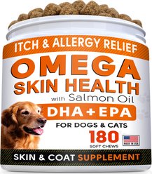 StrellaLab Allergy Relief & Itch Relief with Omega 3 Skin & Coat with Salmon Oil Chew Supplement for Dogs, 180 count