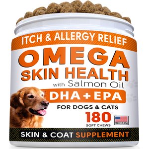 StrellaLab Allergy Relief & Itch Relief with Omega 3 Skin & Coat with Salmon Oil Chew Supplement for Dogs, 180 count