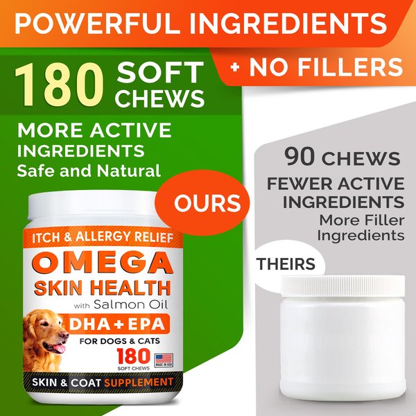 Show full view: StrellaLab Allergy Relief & Itch Relief with Omega 3 Skin & Coat with Salmon Oil Chew Supplement for Dogs, 180 count slide 3 of 8