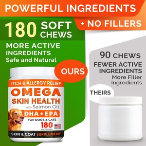 StrellaLab Allergy Relief & Itch Relief with Omega 3 Skin & Coat with Salmon Oil Chew Supplement for Dogs, 180 count