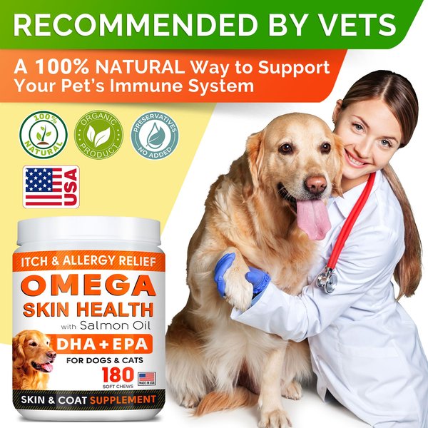 Show full view: StrellaLab Allergy Relief & Itch Relief with Omega 3 Skin & Coat with Salmon Oil Chew Supplement for Dogs, 180 count slide 7 of 8