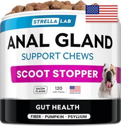 StrellaLab Anal Gland Health Support & Scoot Treatment Bacon Flavored Chew Digestive Aid for Dogs, 120 count