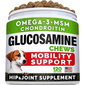 StrellaLab Glucosamine Chondroitin & Hip & Joint with Omegas 3 & Fish Oil Advanced Mobility Chew Supplement for Dogs, 120 count