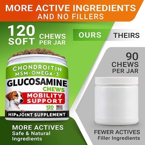 StrellaLab Glucosamine Chondroitin & Hip & Joint with Omegas 3 & Fish Oil Advanced Mobility Chew Supplement for Dogs, 120 count