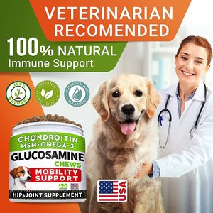 StrellaLab Glucosamine Chondroitin & Hip & Joint with Omegas 3 & Fish Oil Advanced Mobility Chew Supplement for Dogs, 120 count