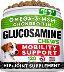 StrellaLab Glucosamine Chondroitin & Hip & Joint with Omegas 3 & Fish Oil Advanced Mobility Chew Supplement for Dogs, 120 count
