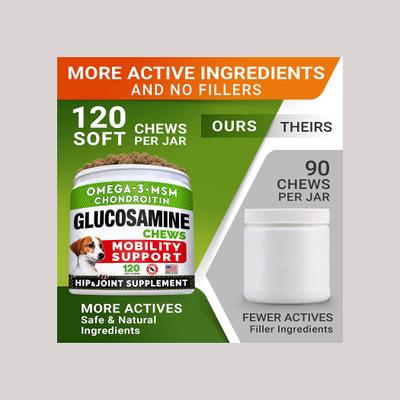 Show full view: StrellaLab Glucosamine Chondroitin & Hip & Joint with Omegas 3 & Fish Oil Advanced Mobility Chew Supplement for Dogs, 120 count slide 4 of 9