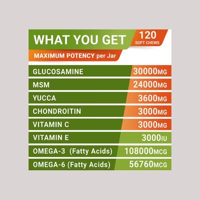 Show full view: StrellaLab Glucosamine Chondroitin & Hip & Joint with Omegas 3 & Fish Oil Advanced Mobility Chew Supplement for Dogs, 120 count slide 6 of 9