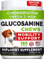 StrellaLab Glucosamine Chondroitin & Hip & Joint with Omegas 3 & Fish Oil Advanced Mobility Chew Supplement for Dogs, 180 count