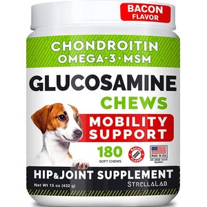 StrellaLab Glucosamine Chondroitin & Hip & Joint with Omegas 3 & Fish Oil Advanced Mobility Chew Supplement for Dogs, 180 count