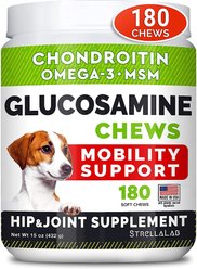 StrellaLab Glucosamine Chondroitin & Hip & Joint with Omegas 3 & Fish Oil Advanced Mobility Chew Supplement for Dogs, 180 count