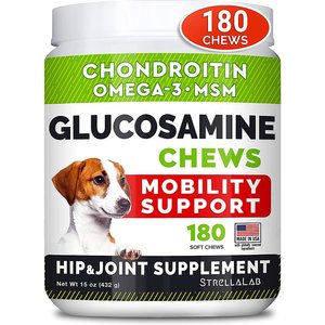 StrellaLab Glucosamine Chondroitin & Hip & Joint with Omegas 3 & Fish Oil Advanced Mobility Chew Supplement for Dogs, 180 count
