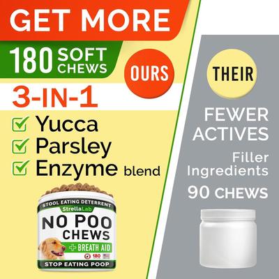 Show full view: StrellaLab No Poo Coprophagia Stool Eating Deterrent Chew Supplement for Dogs, 180 count slide 4 of 9