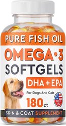 StrellaLab Omega 3 Fish Oil Pills & Skin & Coat Supports Joints Brain Heart & Overall Health Supplement for Dogs, 180 count