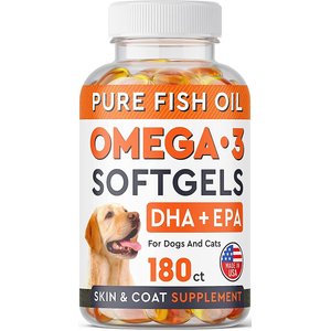 StrellaLab Omega 3 Fish Oil Pills & Skin & Coat Supports Joints Brain Heart & Overall Health Supplement for Dogs, 180 count