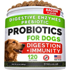 StrellaLab Probiotics & Digestive Enzymes Fiber & Digestion & Gut Health Chew Supplement for Dogs, 120 count