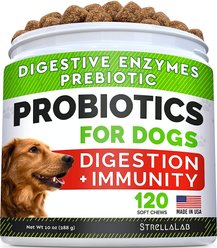 StrellaLab Probiotics & Digestive Enzymes Fiber & Digestion & Gut Health Chew Supplement for Dogs, 120 count