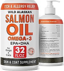 StrellaLab Salmon Oil & Cats & Itch & Allergy Relief Skin & Coat with Omega 3 Supplement for Dogs, 32-fl oz bottle