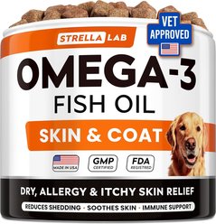 StrellaLab Salmon Oil Skin & Coat Chicken Flavored Soft Chews for Dogs with Omega-3 & 6, 180 count