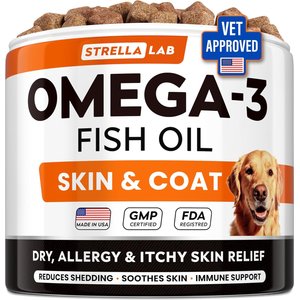 StrellaLab Salmon Oil Skin & Coat Chicken Flavored Soft Chews for Dogs with Omega-3 & 6, 180 count