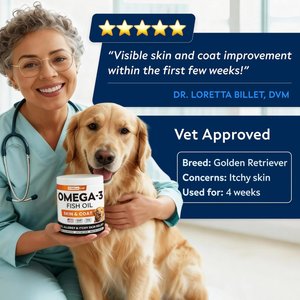 StrellaLab Salmon Oil Skin & Coat Chicken Flavored Soft Chews for Dogs with Omega-3 & 6, 180 count