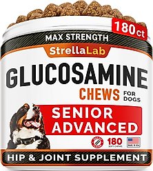 StrellaLab Senior Advanced Glucosamine Chondroitin Hip & Joint with Omega 3 & Fish Oil Chew Supplement for Dogs, 180 count slide 1 of 7
