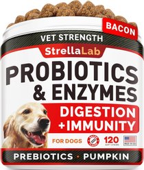 StrellaLab Vet Strength Probiotics & Digestive Enzymes Fiber Chew Supplement & Digestion & Gut Health for Dogs, 120 count