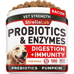 StrellaLab Vet Strength Probiotics & Digestive Enzymes Fiber Chew Supplement & Digestion & Gut Health for Dogs, 120 count