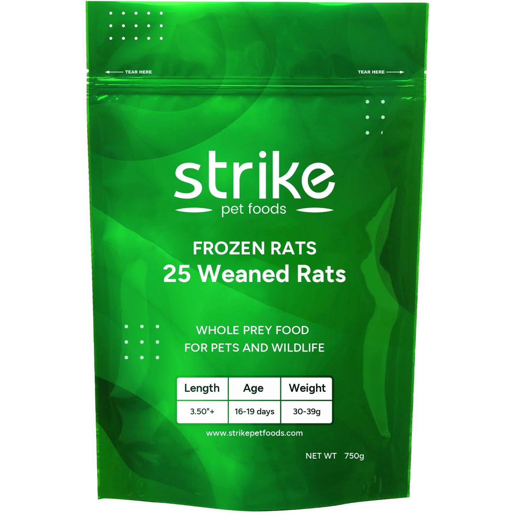 Strike Weaned Frozen Rats Reptile Food, 25 count