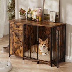 Suadism Furniture, Wooden Kennel Side Table with USB & AC Power Outlet, Drawer & Storage Cabinet Dog Crate, 48.8 x 9.7 x 32.7-in slide 1 of 9