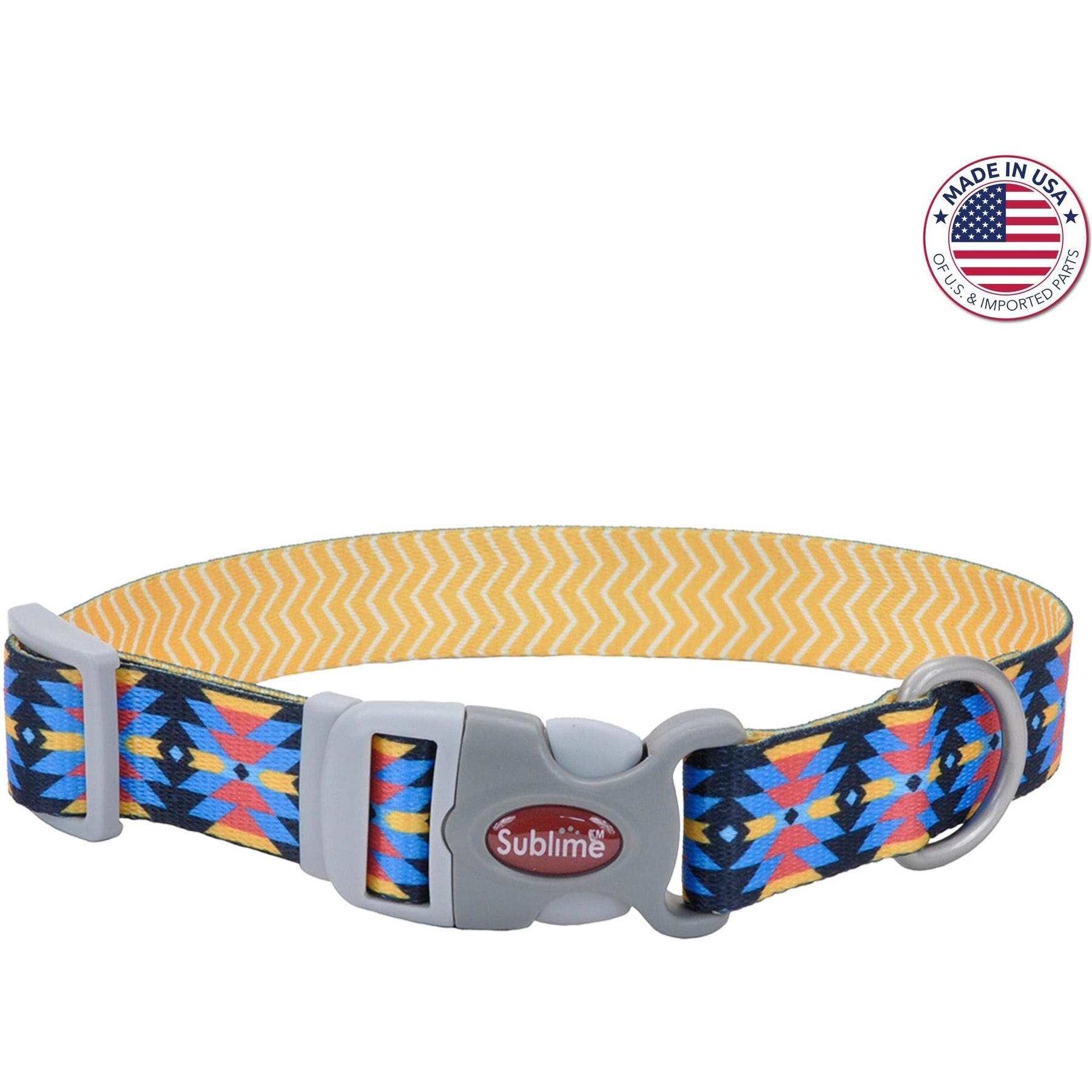 Sublime Adjustable Dog Collar, Aztec Yellow Chevron, Large: 18-26-in, 1 1/2-in wide